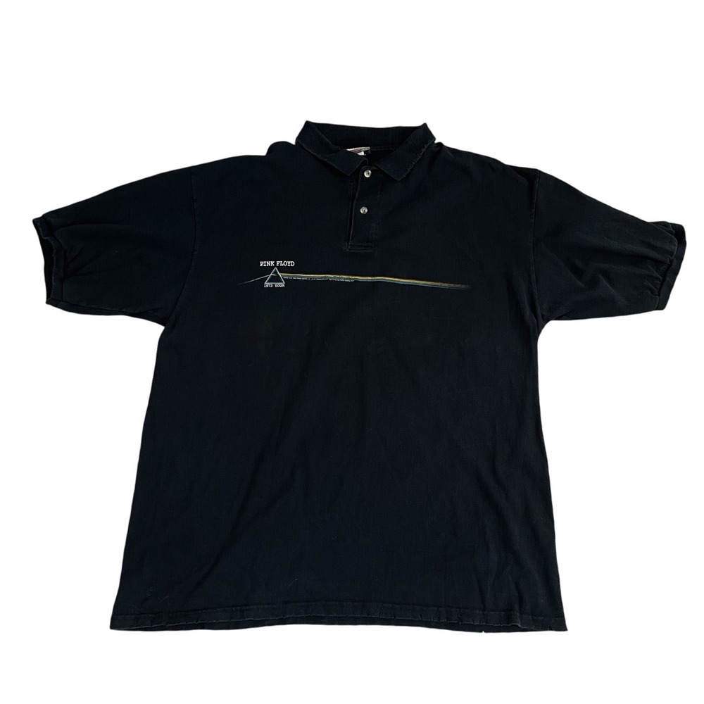 BC Ethics Pink Floyd Men's Polo Distressed‎ Black 2XL USA Shirt Dark Side Moon